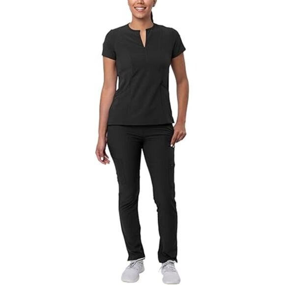 Scrub Set for Women - Notched V-Neck Scrub Top & Skinny Cargo Scrub Pants - Picture 8 of 8